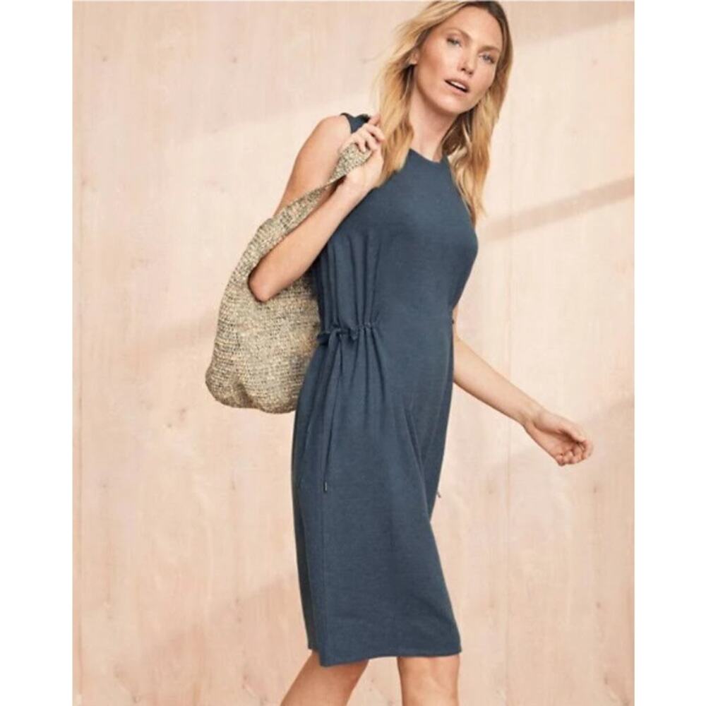 Garnet Hill Stretch TENCEL Jersey‎ Knit Side Tie Sleeveless Midi Dress Blue XS